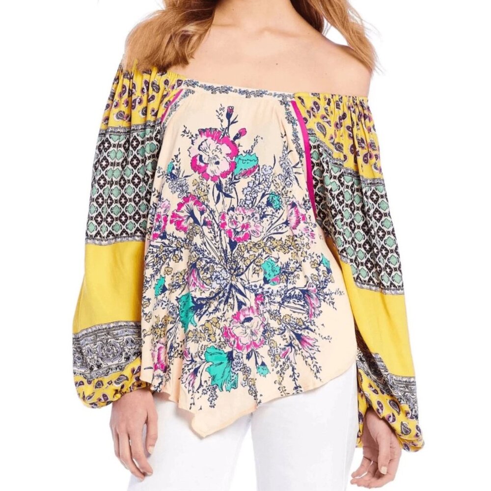 Free People Floral & Paisley Off-Shoulder Bohemian Blouse Size M